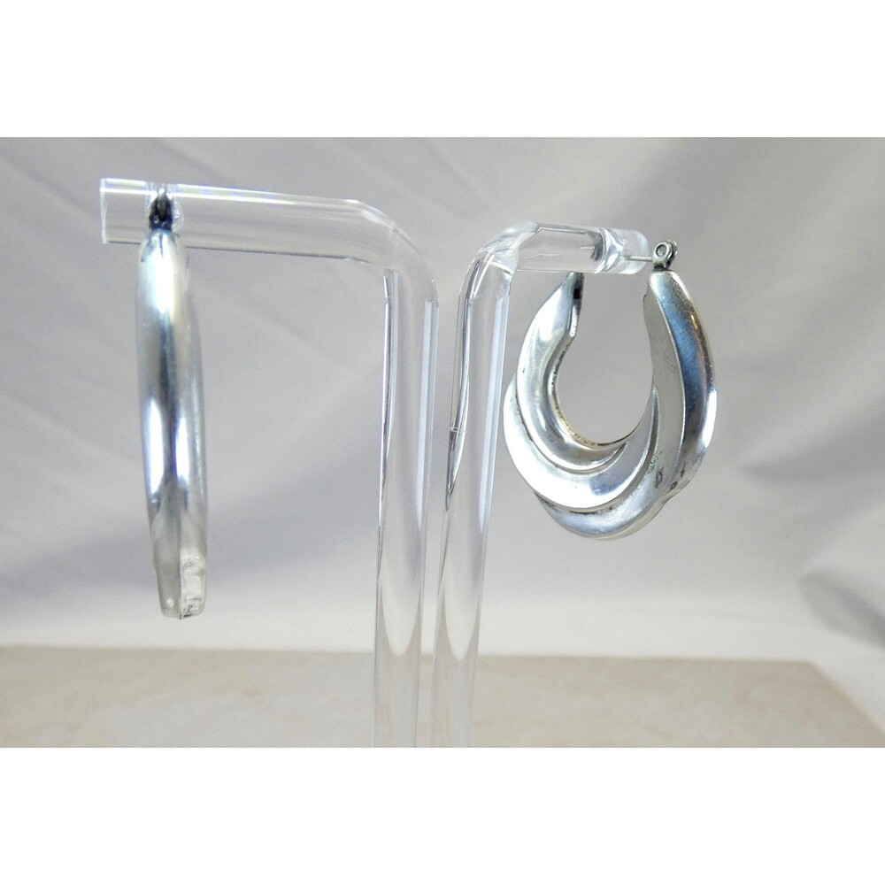 Vintage Sterling Silver Hoop Earrings Retro Round MCM